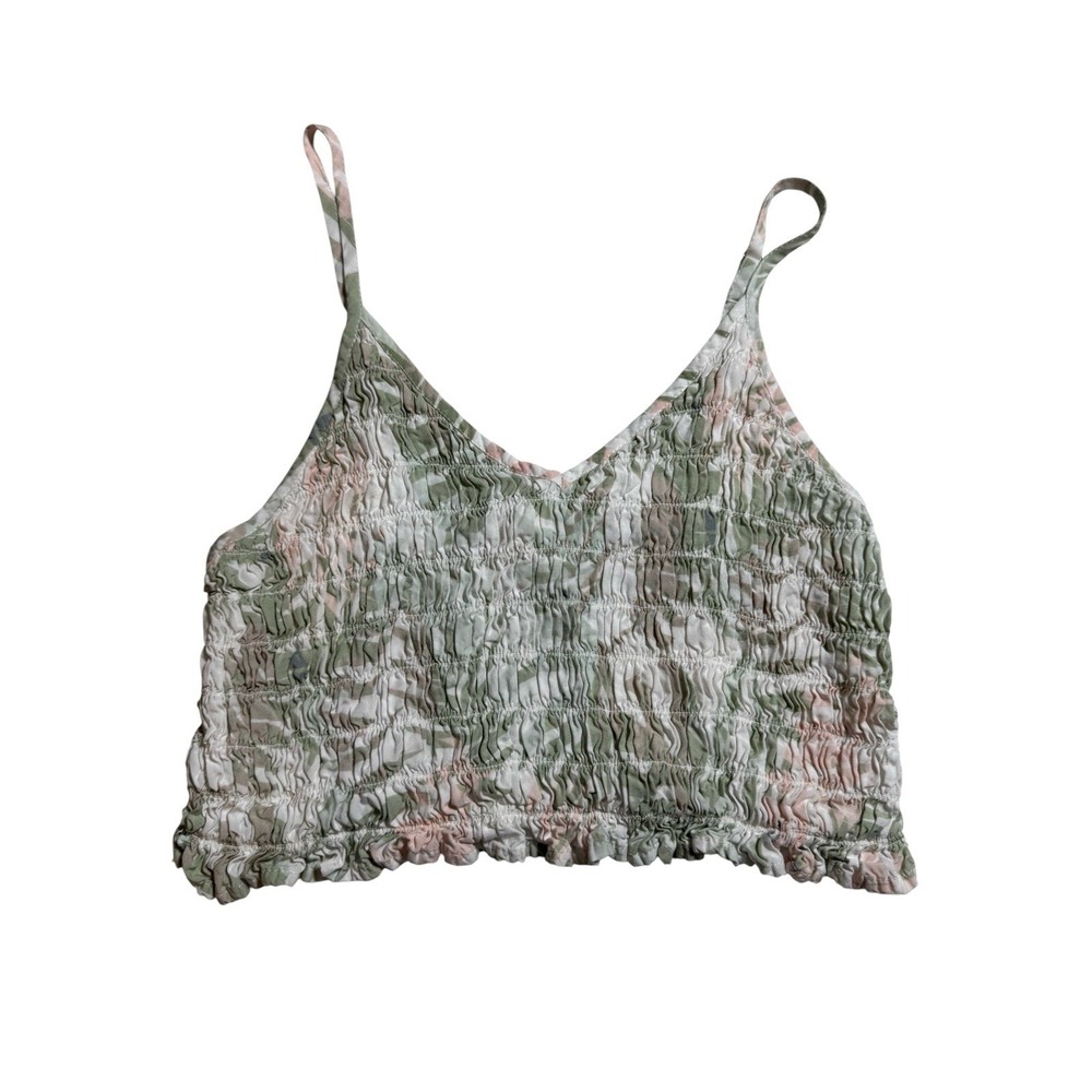 Ocean Drive Womens Smocked Crop Cami Top Green Pink Marble Print JM11250 Size M